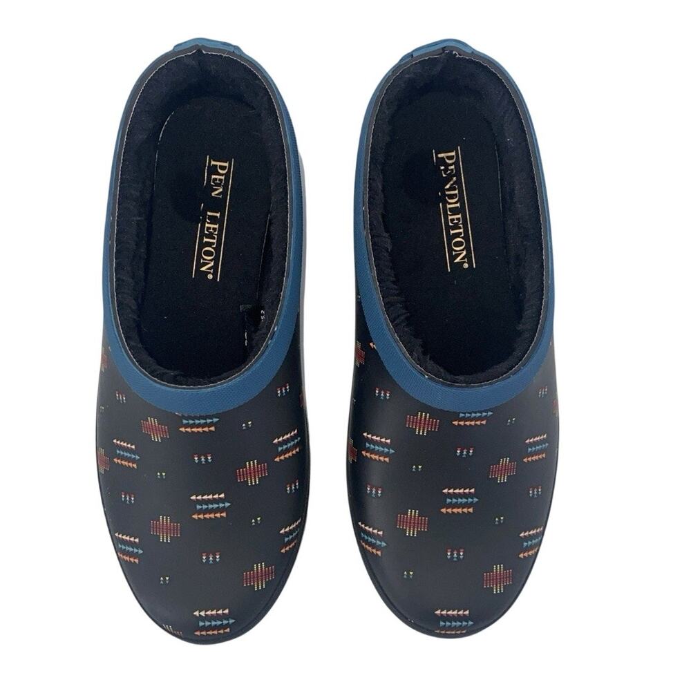 Pendleton Womens Size 7 Geo Toss Blue Black Faux Fur Lined Rubber Clogs Shoes